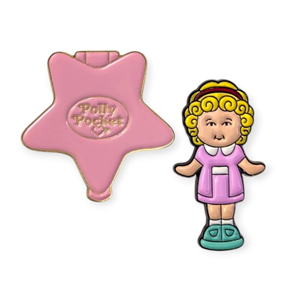 Polly Pocket Enamel Pins: Blonde Polly with Pink Star Compact